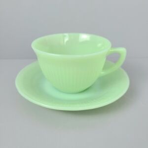Anchor Hocking Fire King Jadeite Jane Ray Saucer Cup Set
